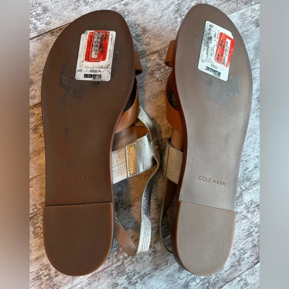 Preloved COLE HAAN Fawn Pecan Gold Leather Sandals Women's Size 10 - Picture 4 of 12